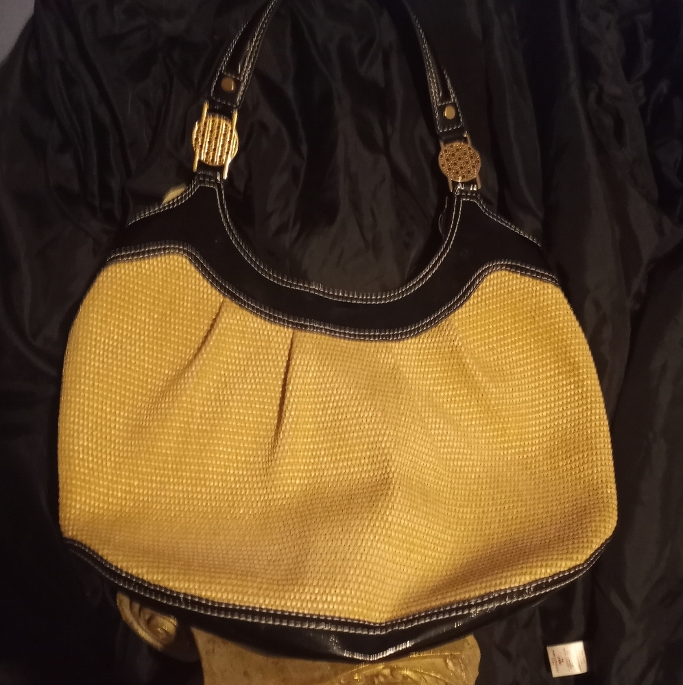 Dana Buchman Gold & Straw Tote Shoulder Style Purse